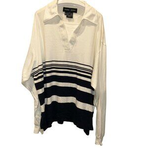 Escada black white nautical Resortwear cotton knit sweatshirt top L